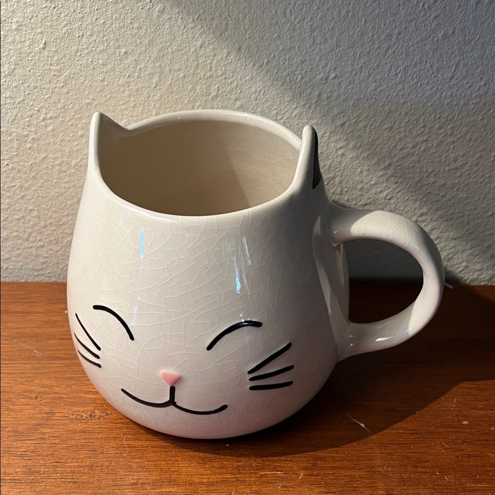 World Market Cat Face Mug - Cream and Black
